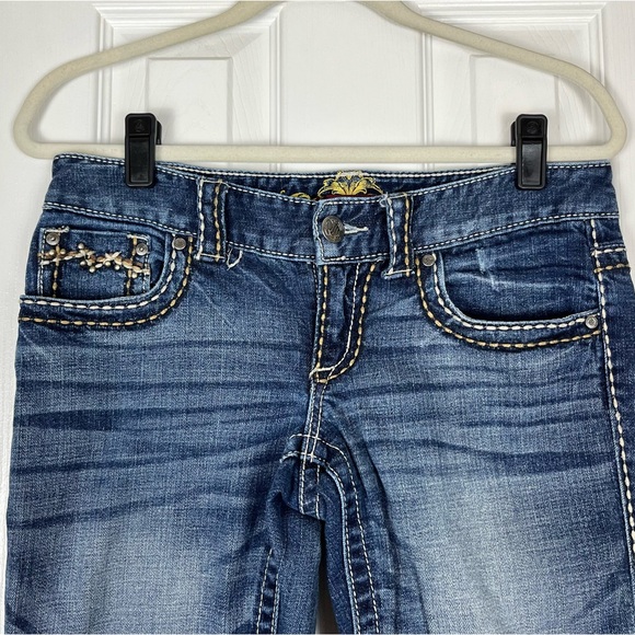 Maurices Y2K Low Rise Thick Stitch Bootcut Flare Flap Pocket Jeans - Picture 3 of 11